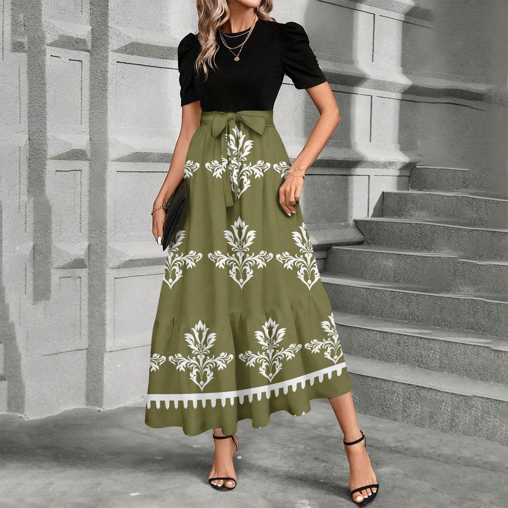 Short Sleeve Women's Dress Casual Flowy A-Line Midi Tshirt Dresses With Pockets Crewneck Vocation Boho Beach Sundress