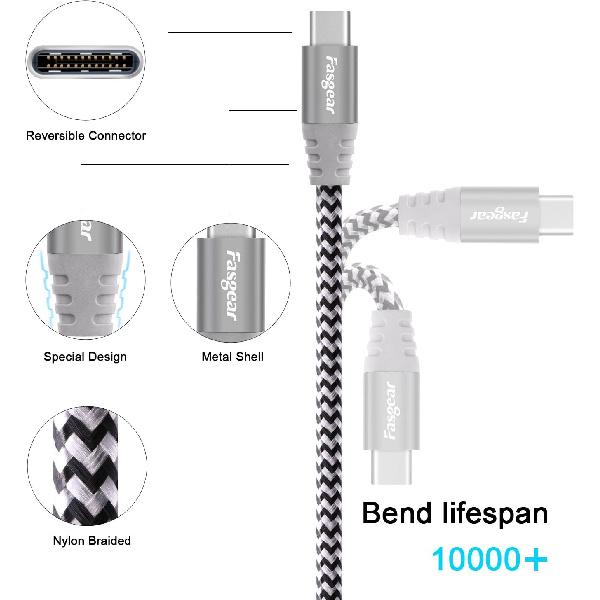 Fasgear USB C to Micro USB Cable 30cm Nylon Braided Type C to Micro USB Cord Compatible with Galaxy S7/S6, HTC One/10 and More (Gray, 1ft)