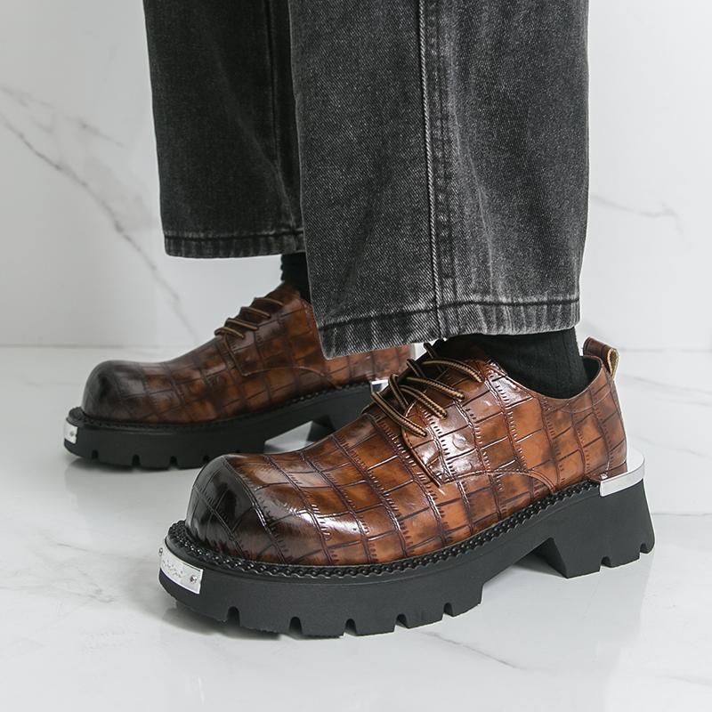 Fashion Height Increasing Men's Leather Shoes Classic Casual Style Business or Office Plus Size Hot Selling Derby Suit Shoes Brown