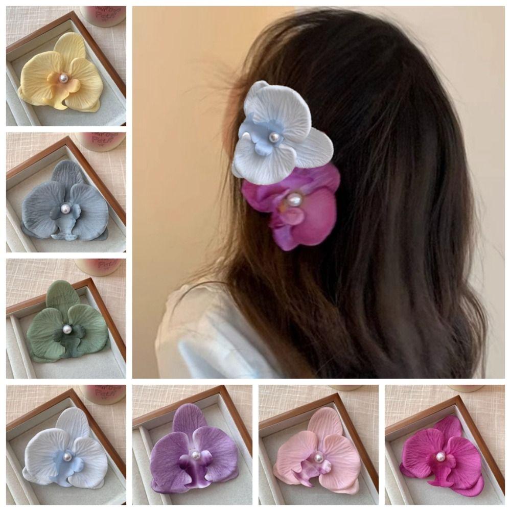 

Pearl Flower Hair Clip Cloth Girl Hair Clip Cute Orchid Flower Hairpin Seaside