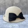 Summer Straw Hepburn Curly Elegant Bow Beret Women'S Travel Versatile Basin Hat Straw Hat