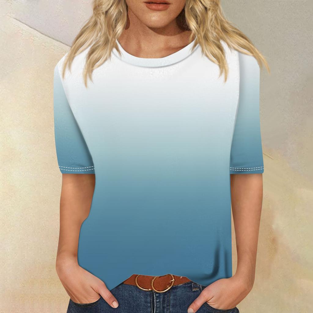 Modisches, lässiges Top mit drei halben Ärmeln und abgestuftem Druck für Damen mit Rundhalsausschnitt
