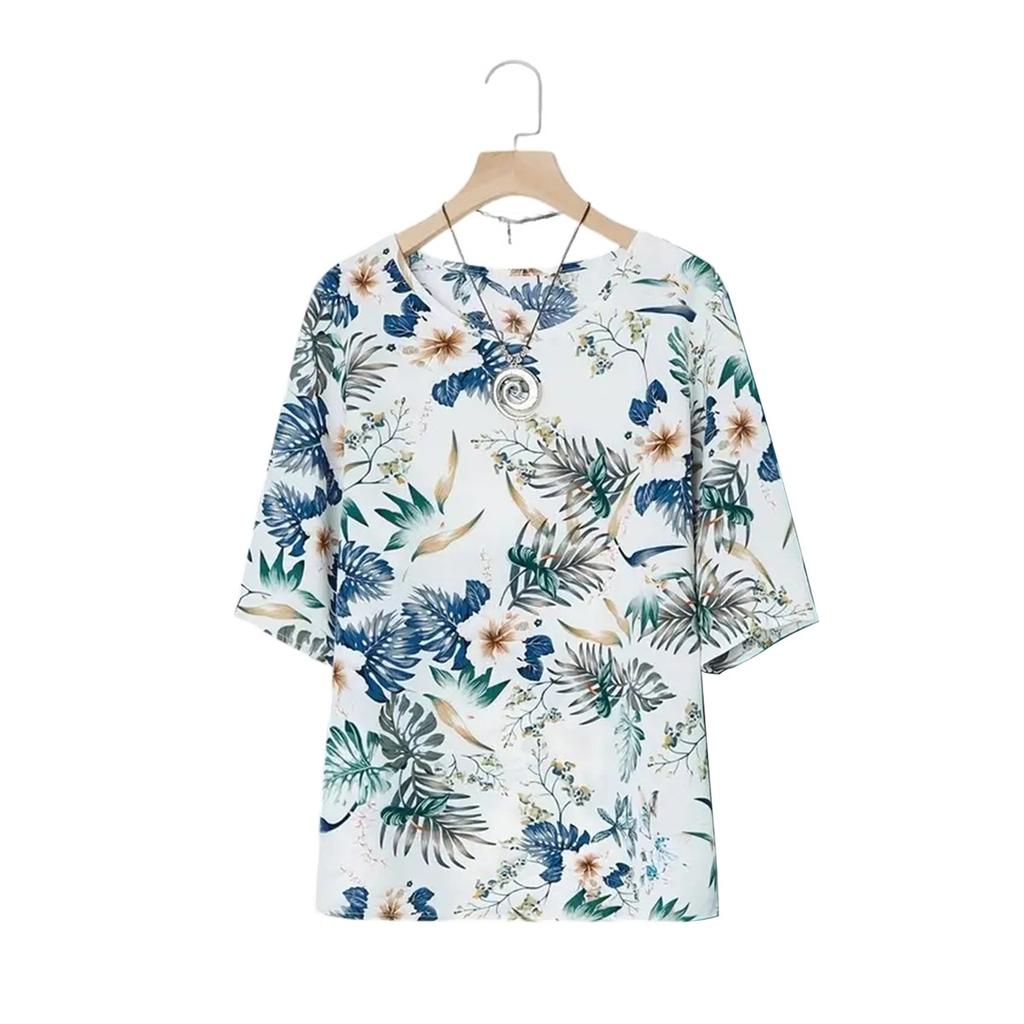 Women's plus size set printed short-sleeved T-shirt casual loose solid color trousers clothes sale