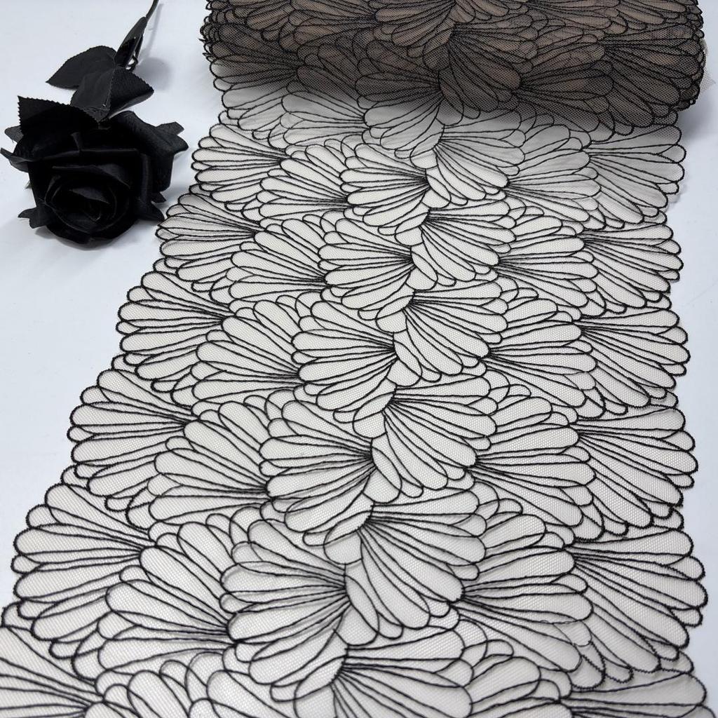 1m X 25cm Tulle Embroidery Lace,  DIY  Sewing Embroidered Net Fabric Lace for Dress, Lingerie, Bra, Underwear, Garment