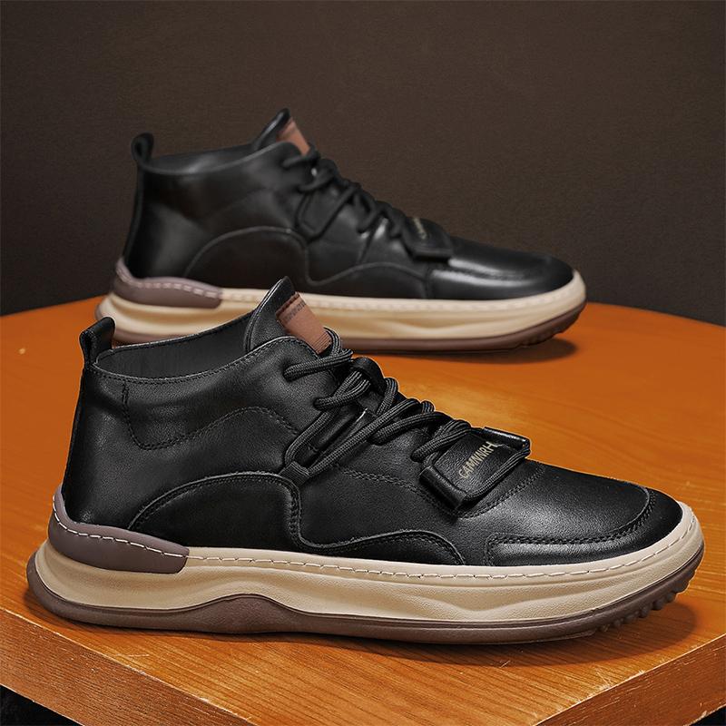 

Модные кожаные мужские ботинки дышащие противоскользящие повседневные кроссовки с высоким верхом мягкие мужские ботильоны уличные нескользящие ботинки для ходьбы 39 чёрный