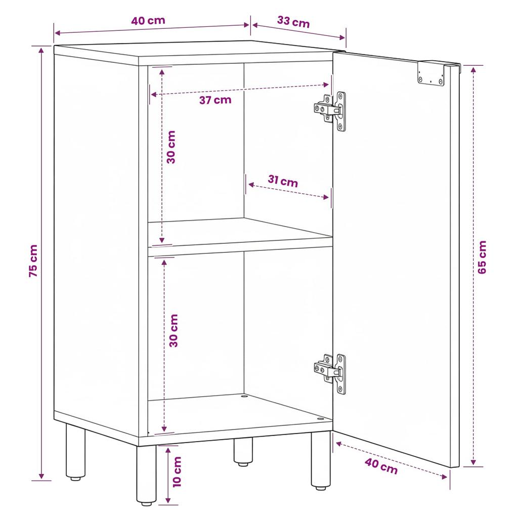Sideboard with Door White Washed Surface 40 x 33 x 75 cm