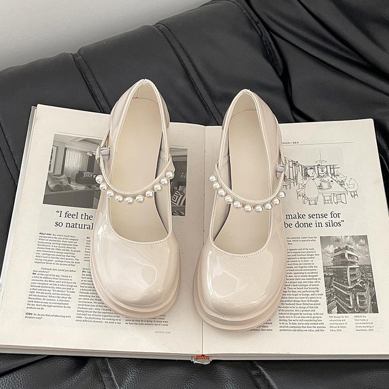 French fairy style loafers retro women Mary Jane shoes summer design pearl high heel small leather shoes single shoes