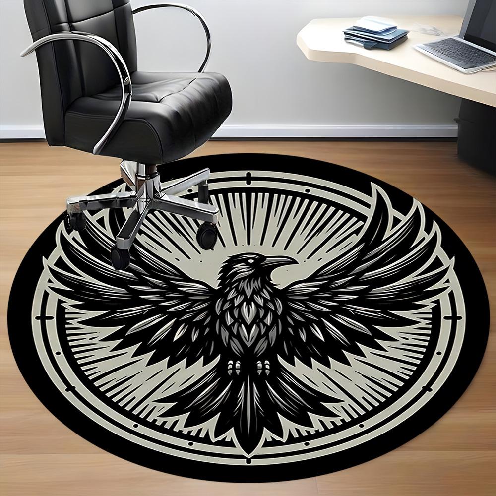 1PC Raven Symbol Office Round Rug, Non slip, Soft and Durable Office Rug for Interior Decoration, Perfect for Office