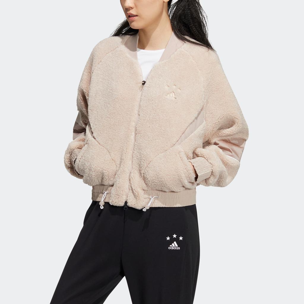 Adidas Focus Boa Jacket With Embroidered Logo and Short Zip Women Outerwear Miracle-Grey Beige-Brown HY2822