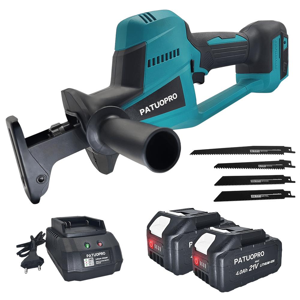 PATUOPRO Brushless Cordless Reciprocating Saw With 4pcs Saw Blades Cutting Wood Metal PVC Pipe Power Tool For Makita 18v Battery