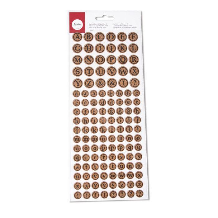 Sticker en liège Alphabet, rond, 126pces