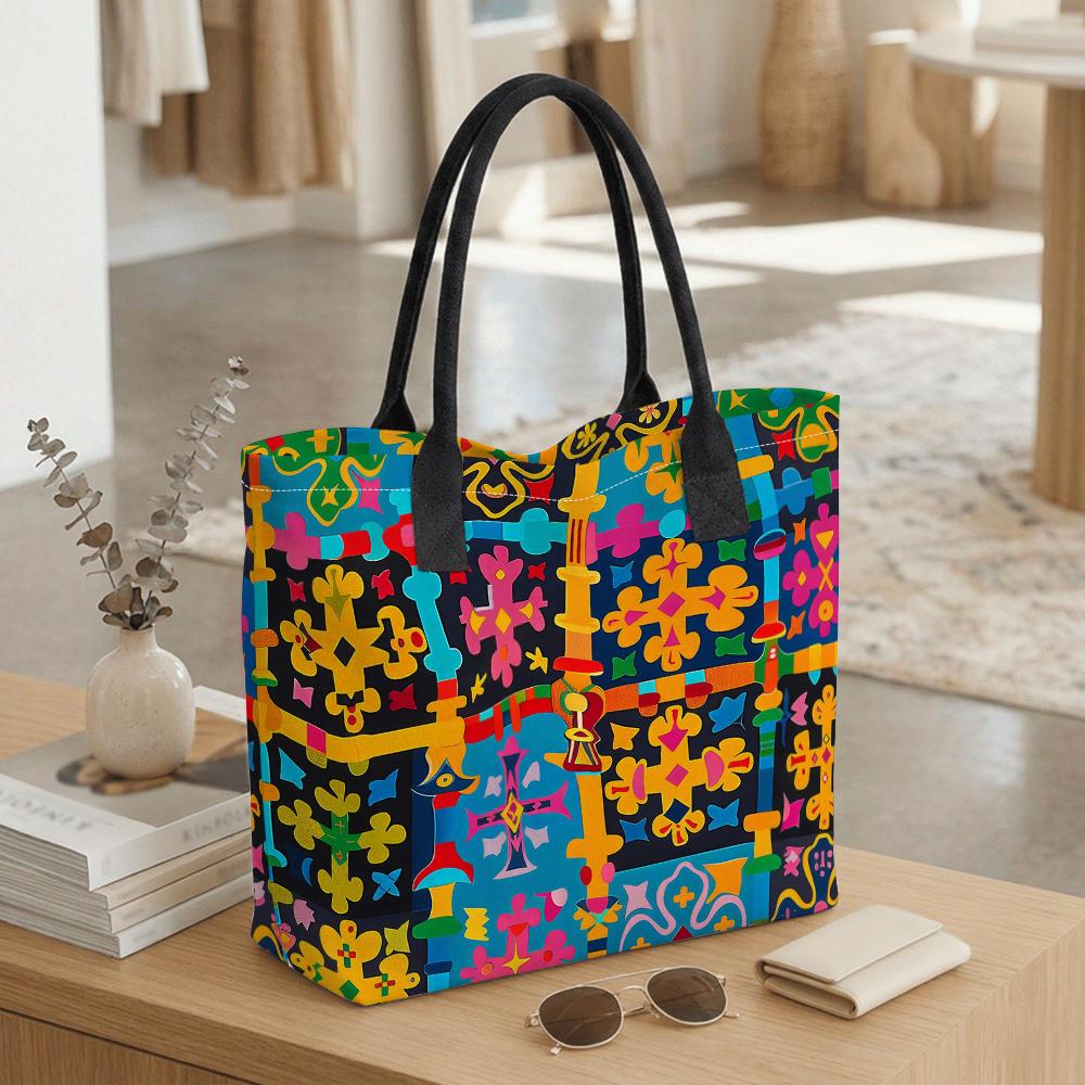 Colorful Bohemian Pattern Tote Bag Large Capacity Daily Casual Shopping Shoulder Bag For Women