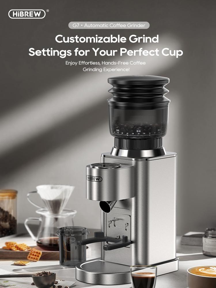 HiBREW G7 Electric Coffee Grinder, 48 Grind Settings, Anti-Static Technology, Stainless Steel Conical Burr, Compatible with 51/54/58mm Portafilters