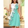 Womens Casual Sleeveless Round Neck Midi Dress With 3D Print Breathable Comfort Fit Elegant Office Style