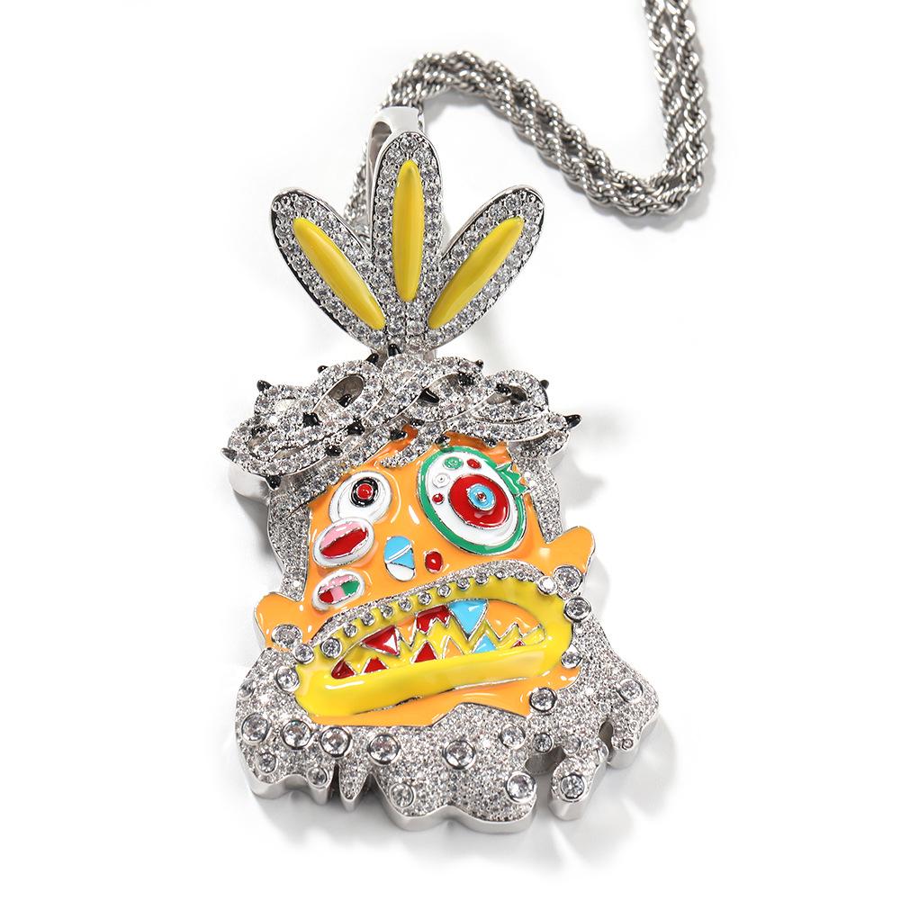 Unisex Hip Hop Drip Cartoon Pendant Necklace with Zircon