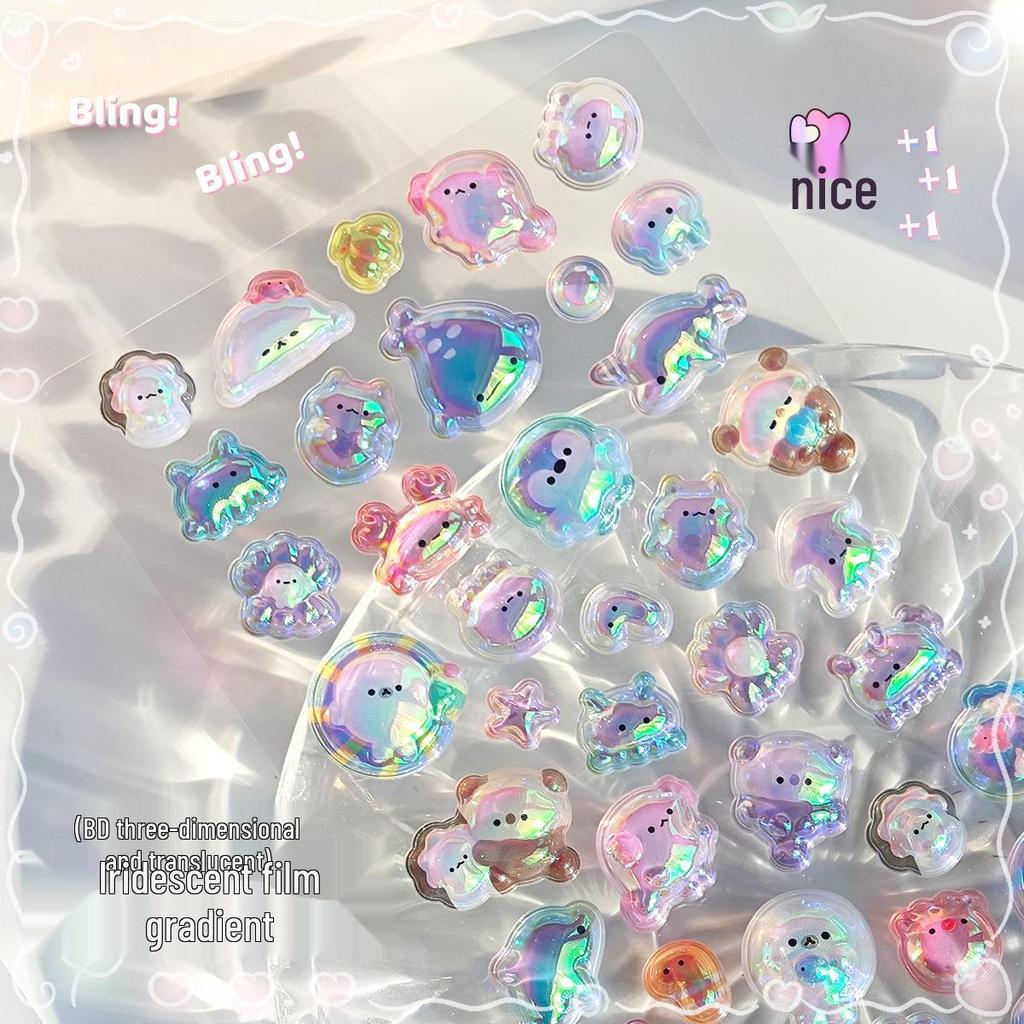 Shangle Rainbow Gradient Cute Cartoon 3D Crystal Embossed Sticker Decals