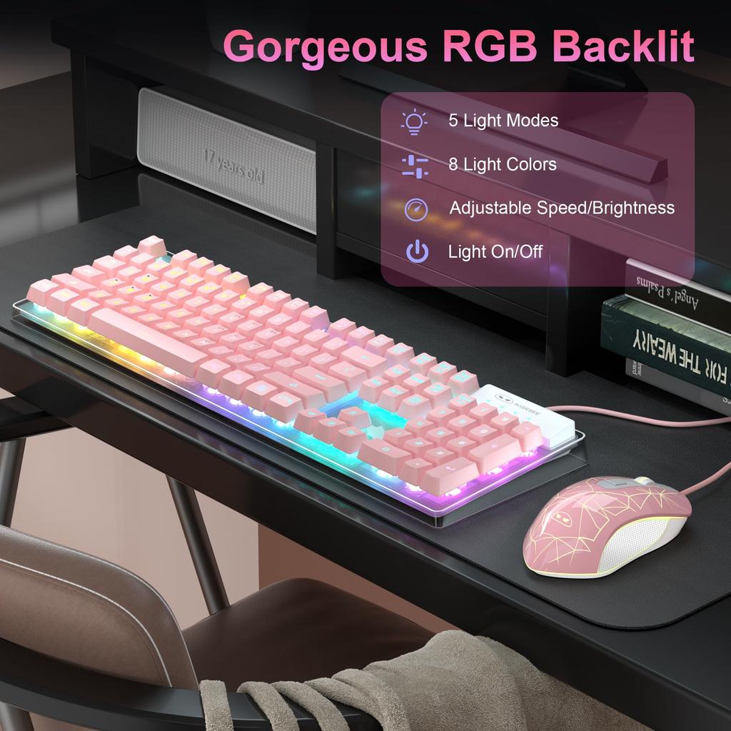 Gaming-Tastatur und -Maus K1 RGB LED-Hintergrundbeleuchtete Tastatur mit 104 Tasten Computer-Gaming-Tastatur-Kombination, PC/Laptop (Rosa)