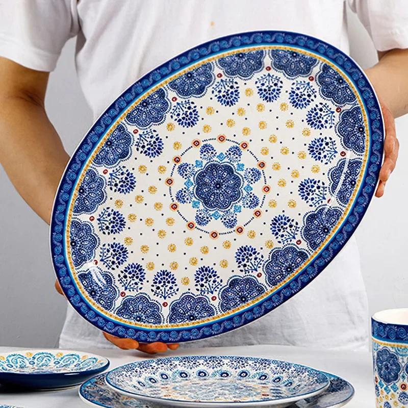 Ceramic Tableware Bohemia Style Western Dishes Big Soup Bowl Kettle Cup Salad Plate Steak Household Kitchen Supplies Dinnerware