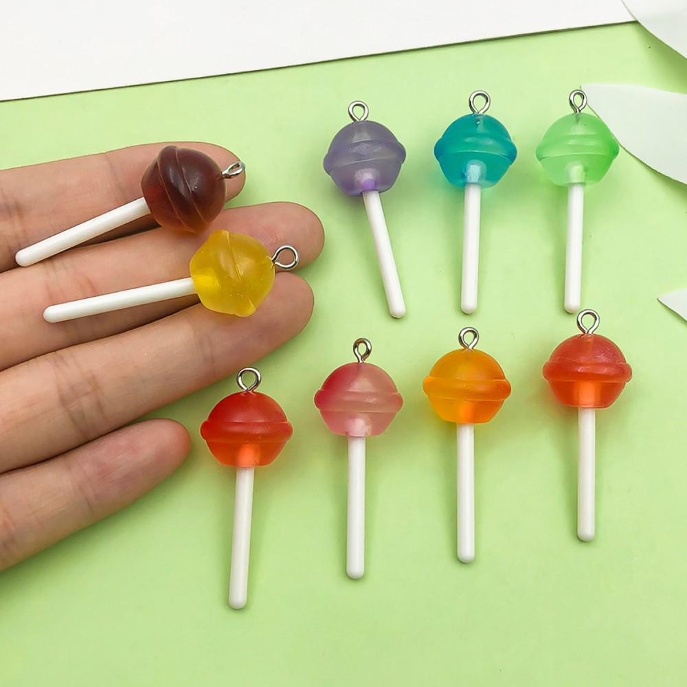 10-Color Transparent Resin Glitter Lollipop Charms for DIY Jewelry Making