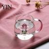 Rose Decorated Goblet Red Wine Glass with Roses And Green Leaves Decorated, Clear Romantic Cups Decorative Glass, Elegant Crystal for Dinners Parties