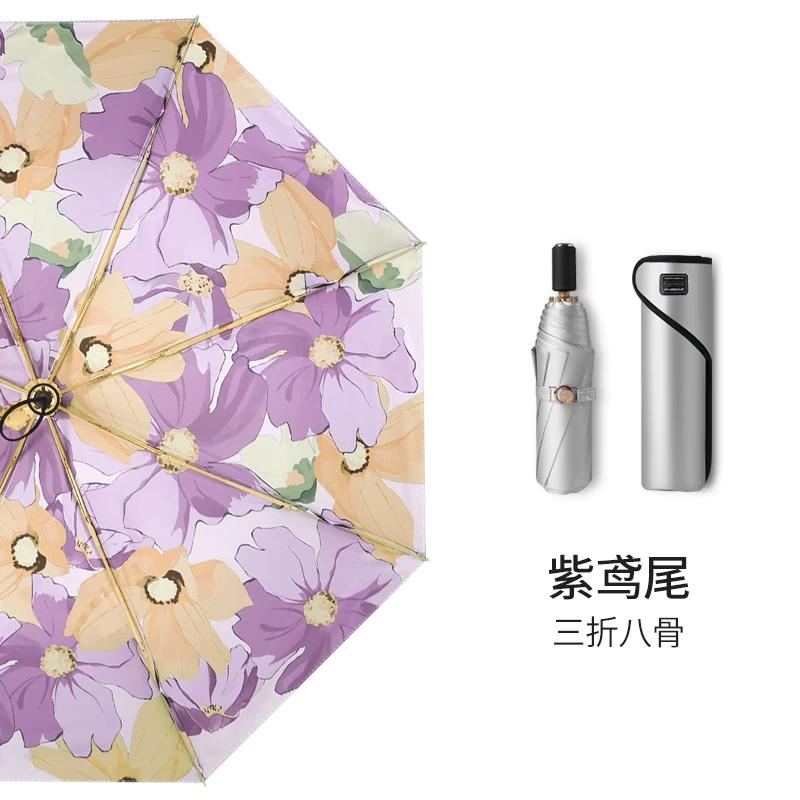 Sun Umbrella Women Super Sun Protection UV Protection Double-Layer Silver Glue Sunshade Umbrella Umbrella Retro Style Rain Or Shine Dual-Use Folding