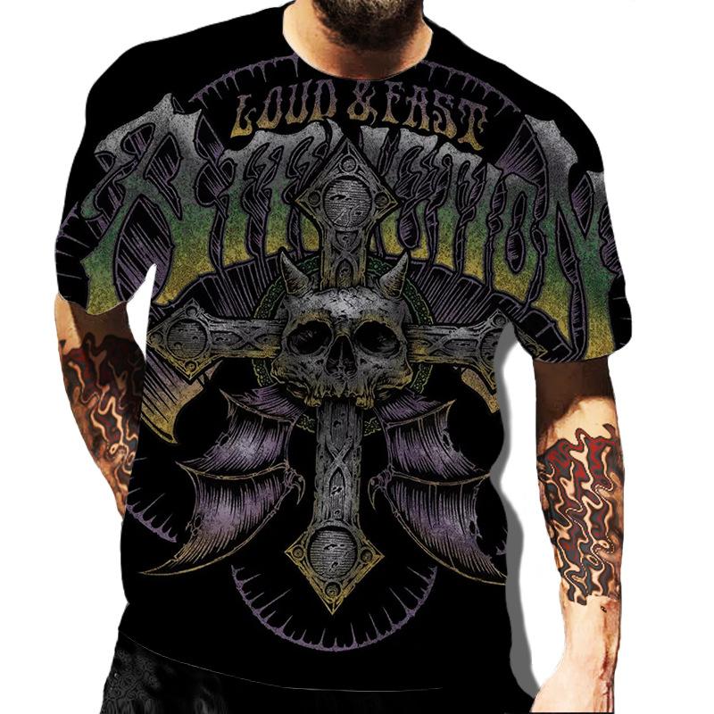 European and American Popular New Horror Skull Digital Printed T-shirt with Retro Street Style Men's T-shirt Pattern