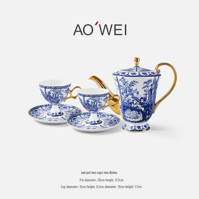 

Junshengshi WA Aowei Blue & White Gilt Coffee Set