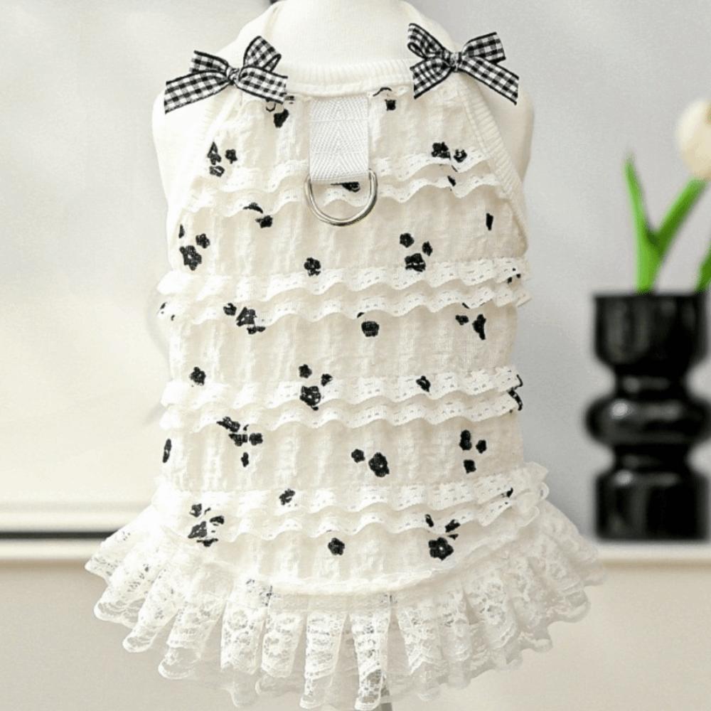 Embroidered Flower Dog Lace Dress Lace Bowknot Puppy Summer Clothing  for Puppy Cats