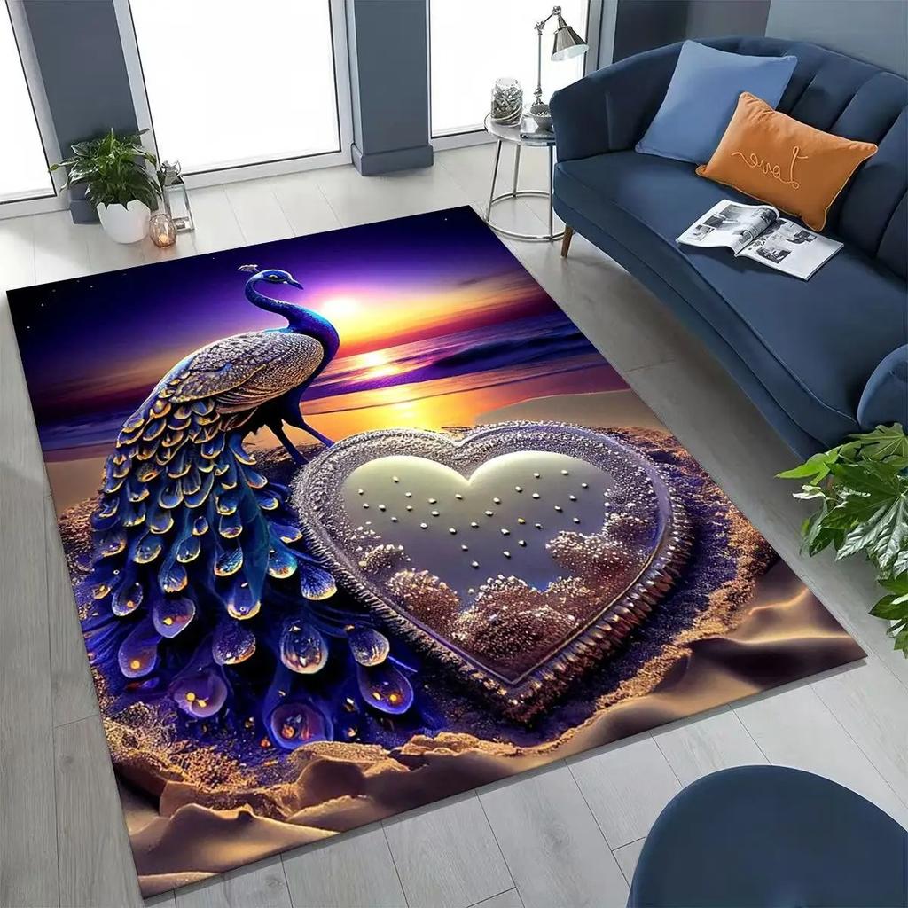3D Colorful Peacock Romantic Birds Rug for Bedroom Living Room Sofa Home Doormat Decor,Larger Kid Play Non-slip Floor Mat