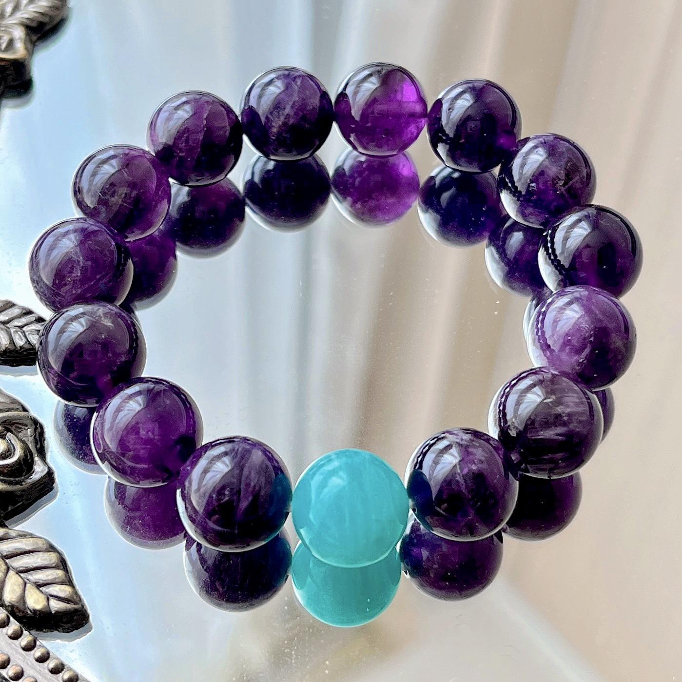 12Mm Natural Amethyst Tianhe Stone Design Bracelet Bracelet.
