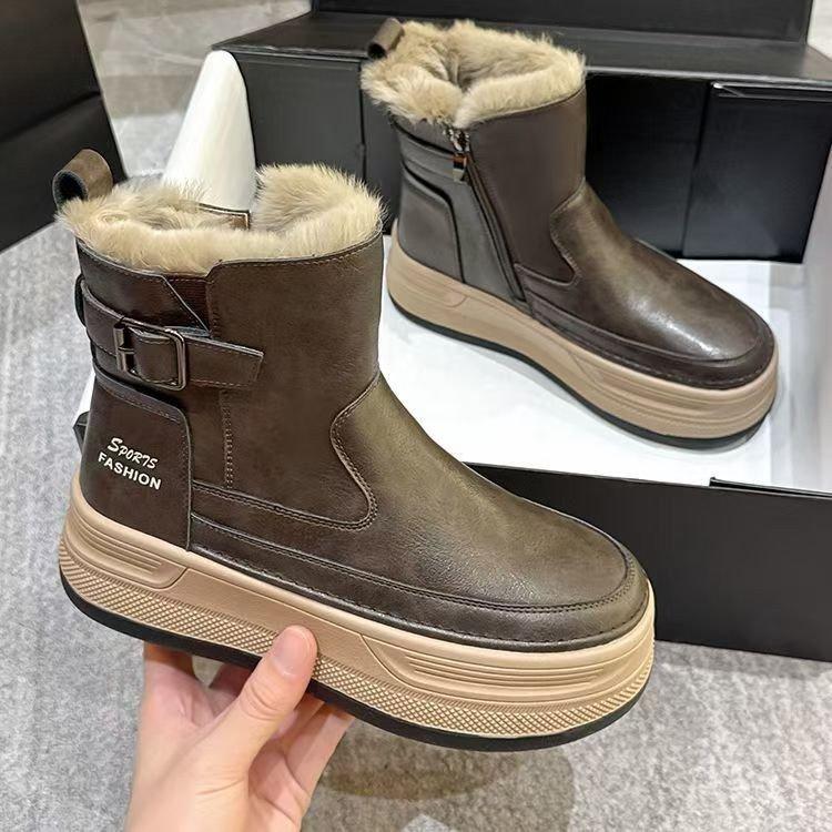 Snow boots fleece thickened short boots Korean version warm thick sole heightening non-slip warm cotton shoes