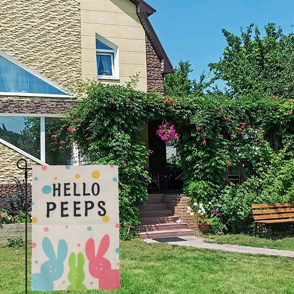2Pcs Easter Garden Flag Polyester Weatherproof 2 Sided Decorative Bunny Yard Flag for Patio Terrace