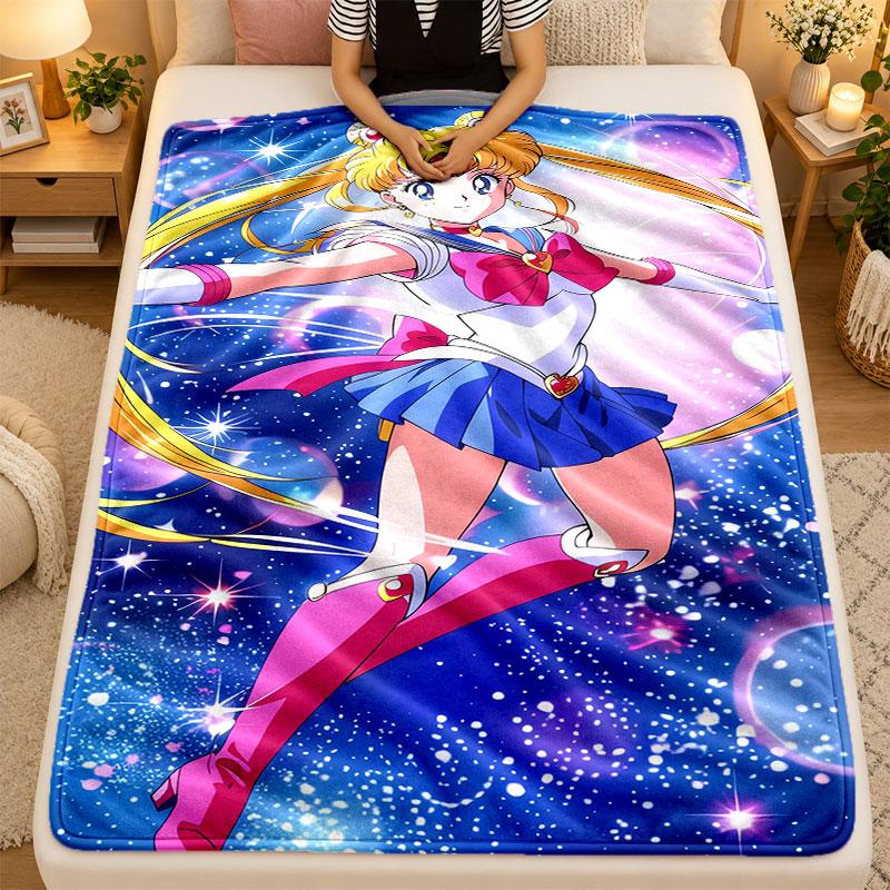 Flannel BlanketSailor Moon Warm Soft Throw Blanket for Indoor Sofa Bed Living Room Use