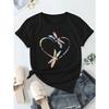 European sizes Women's Print T-Shirt - Short Sleeve Round Neck Summer Casual Blouse, Machine Washable Spring/Summer Casual Attire with Dragonfly