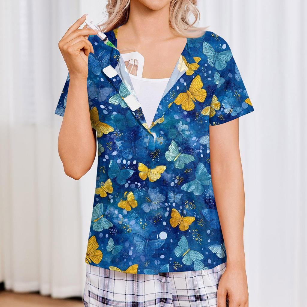Women Post Surgery Shirt Short Sleeve Four Pocket Top Lightweight Breathable Comfortable Medical Recovery Clothing