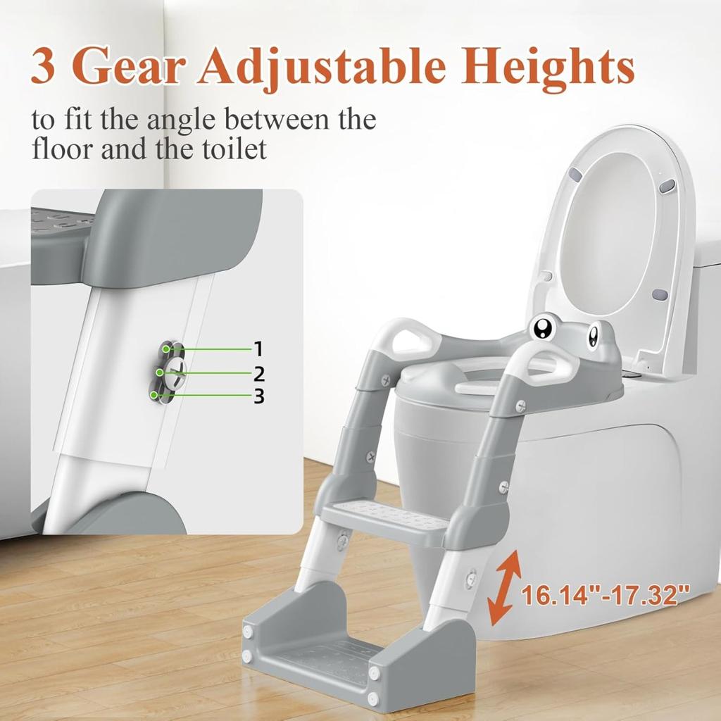 Adjustable Potty Chair, 2 IN 1 Toddler Training Toilet Seat with Anti-Slip Step Stool Ladder for Kids, Soft Seat Potty Set
