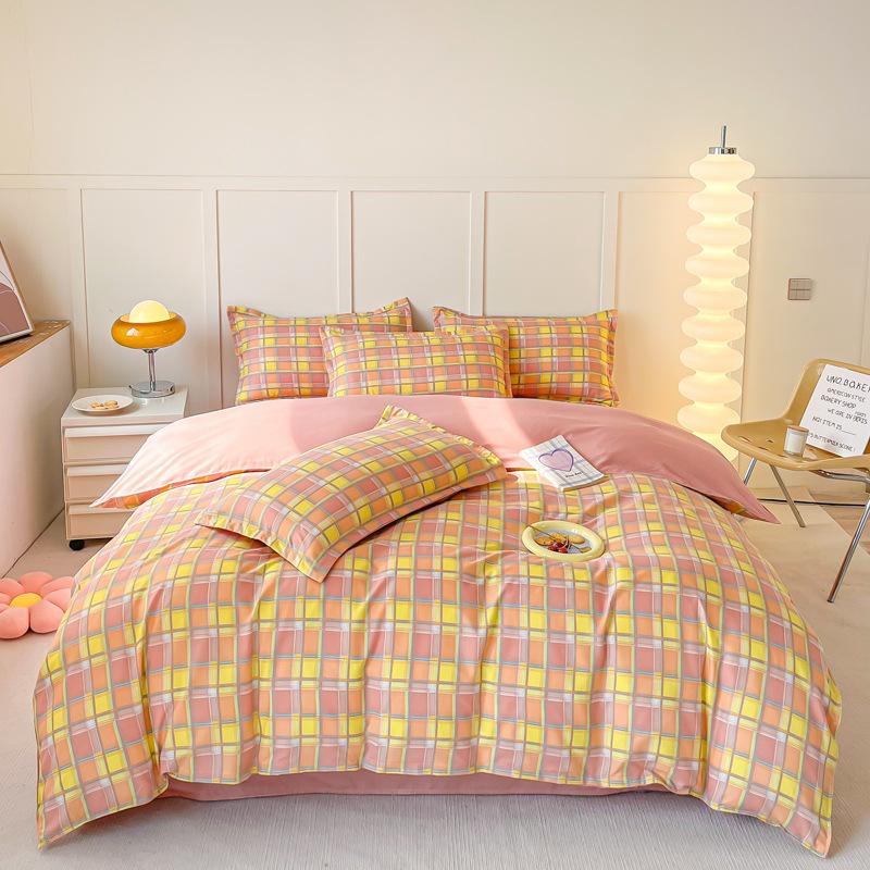 Pure Cotton Abraded Bedding Four-piece Set, Bed Sheet Quilt Cover, Dormitory Cotton Three-piece Set