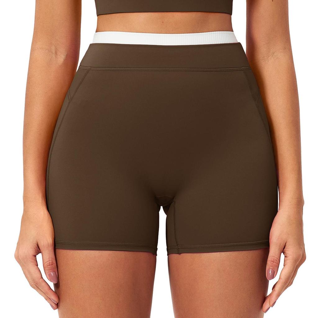 Hohe Taillen Farbe Block Po-Hebende Yoga-Shorts – Damen Gerippte Nude-Gefühl Lauf-Sport-Shorts (Stil 3129)