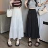 High-Waisted Black Pleated A-Line Skirt - Elegant, Slimming, Mid-Length, Women's Spring Fashion
