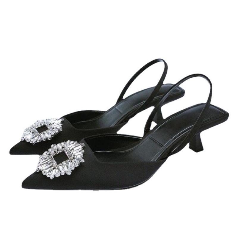 Large size shoes thin heel women's single shoes rose red sexy rhinestone pointed low heel temperament spring and summer sandals