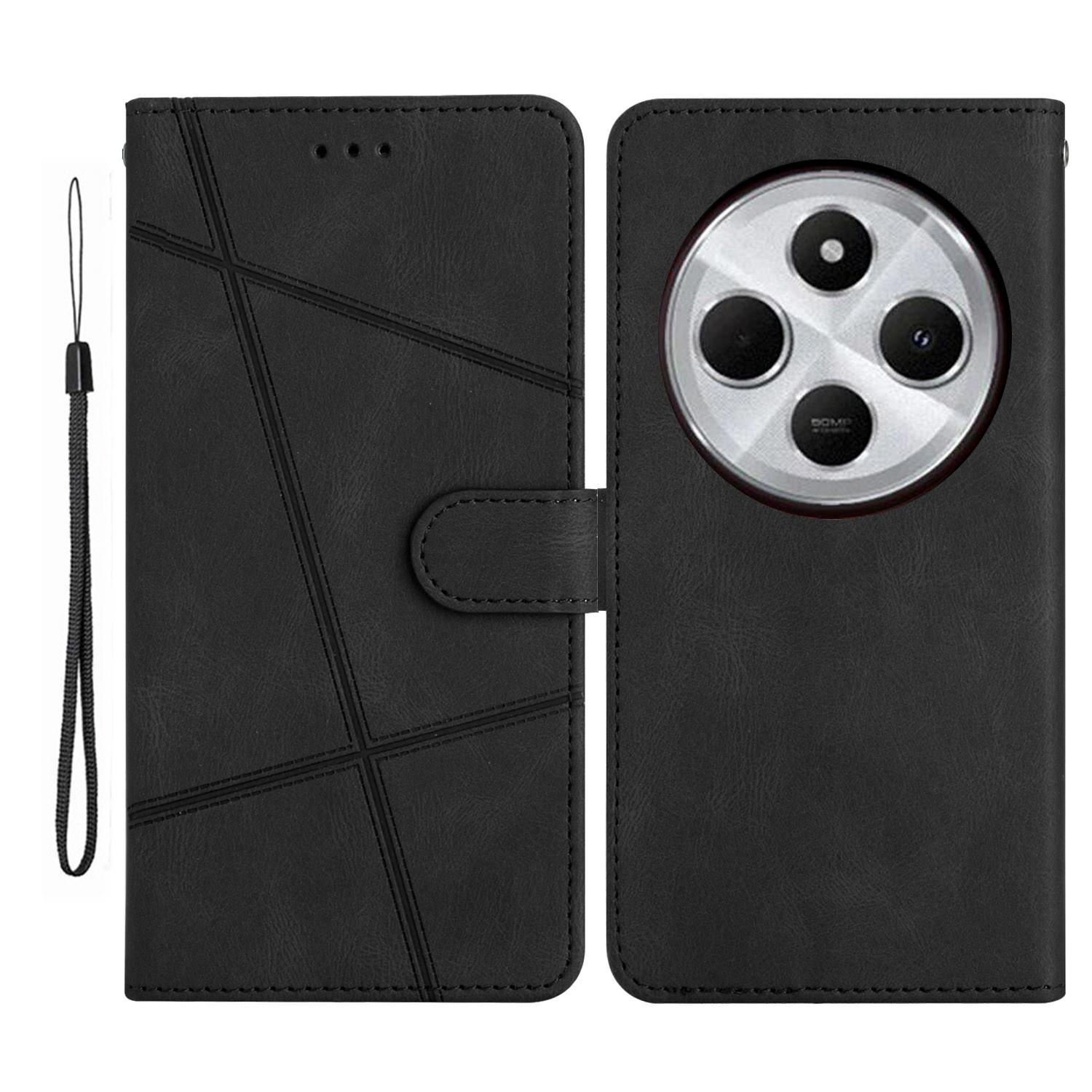 

For Xiaomi Poco C75 4G/Redmi 14R 5G/14C 4G Wallet Case Line Imprinted Skin-Touch Anti-Drop Leather Flip Phone Cover B