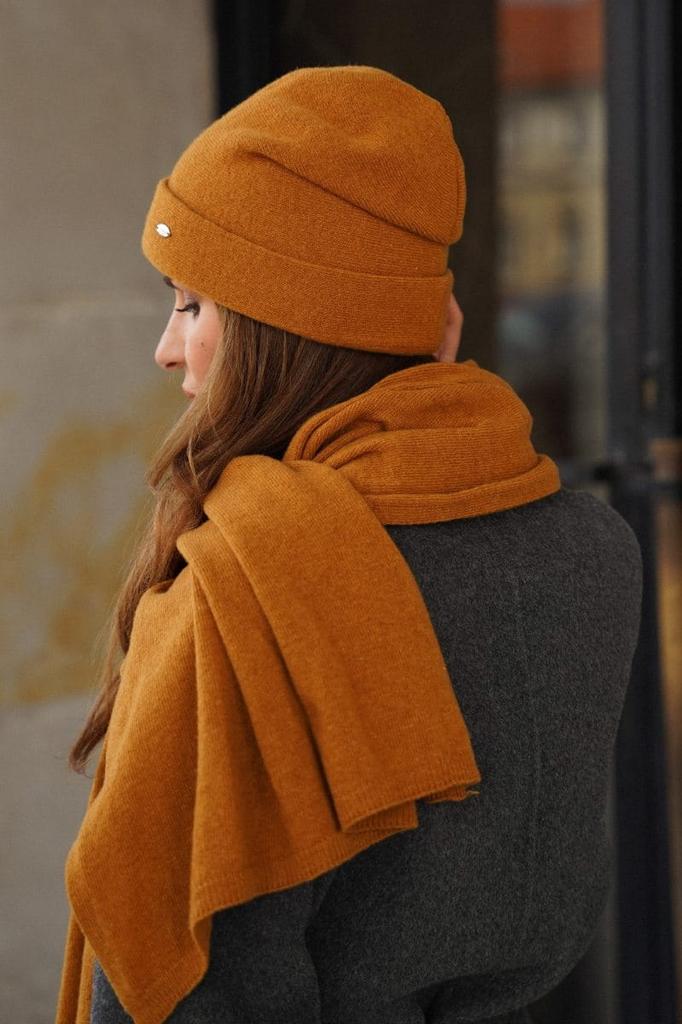 Women' Woolen Hat with Turn-Up In Mustard Color Kamea-Krokus