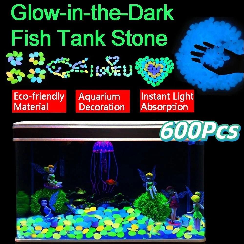 600Pcs Mini Glow in The Dark Pebble Colorful Resin Fish Tank Luminous Stone 1cm Decorative Aquarium Decoration Stone Terrace