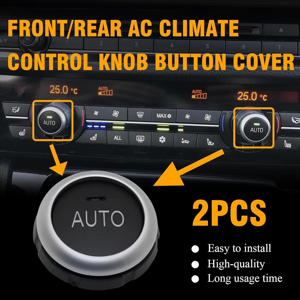 2Pcs Front/Rear AC Climate Control Knob Button Cover Compatible with BMW 5 6 7 Series X5 2014-2018 X6 2014- Replace for 61319393931