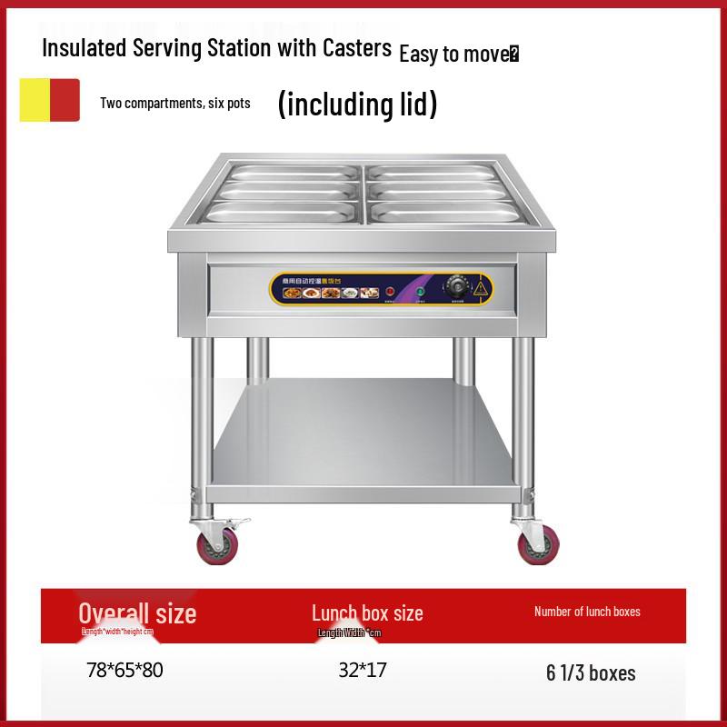 Stainless Steel Mobile Food Warming Table with Casters - Insulated Hot Dish Serving Cart