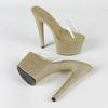 Fashion Eilyken Sequin Cloth PVC Transparent Open Toe Women Slippers Street Style Stiletto High Heels Nightclub Stripper Shoes