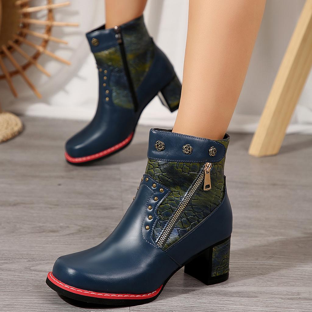 fashion New Autumn Women's Boots Round Toe High Heel Shoes for Women Zip Platform Modern Boots Outdoor Fashion Anti-slip Mid-calf Shoes