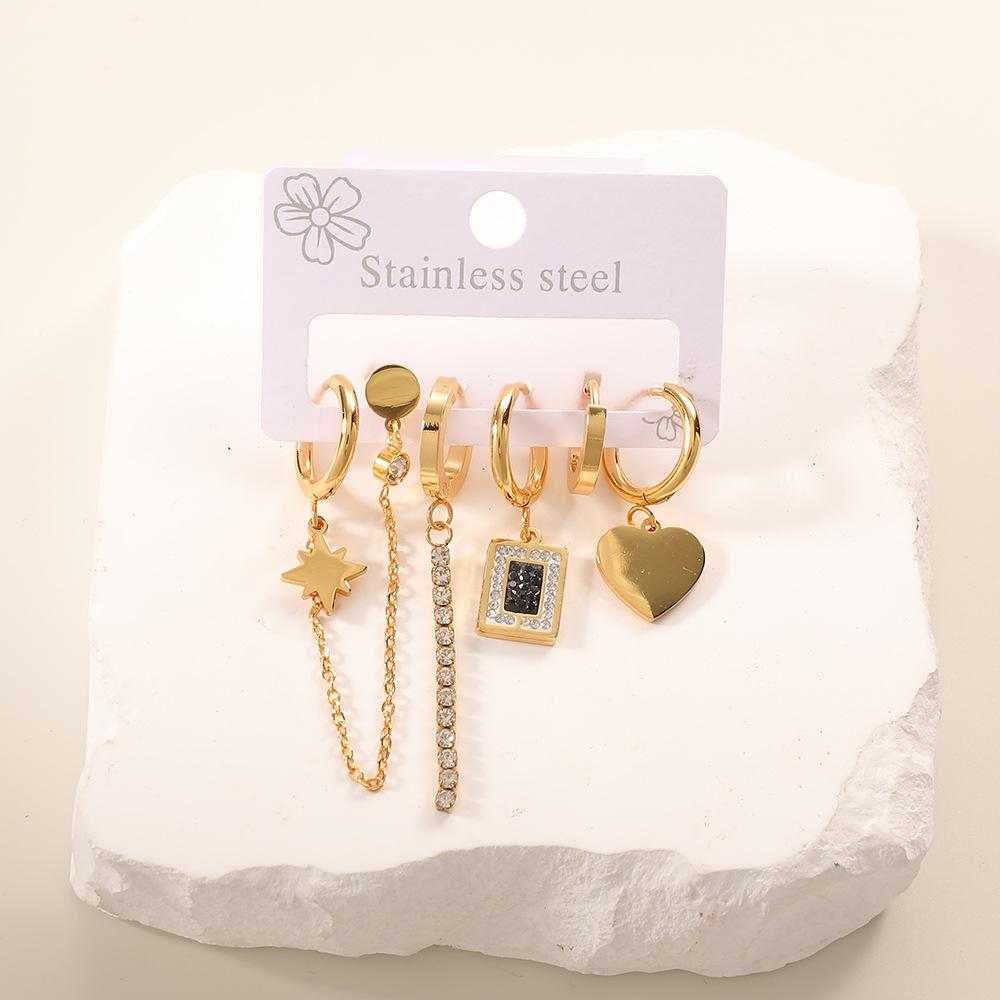 Love five-pointed star earrings, exaggerated large earrings, high-end stainless steel large earrings, gold-plated and non-fading round earrings.