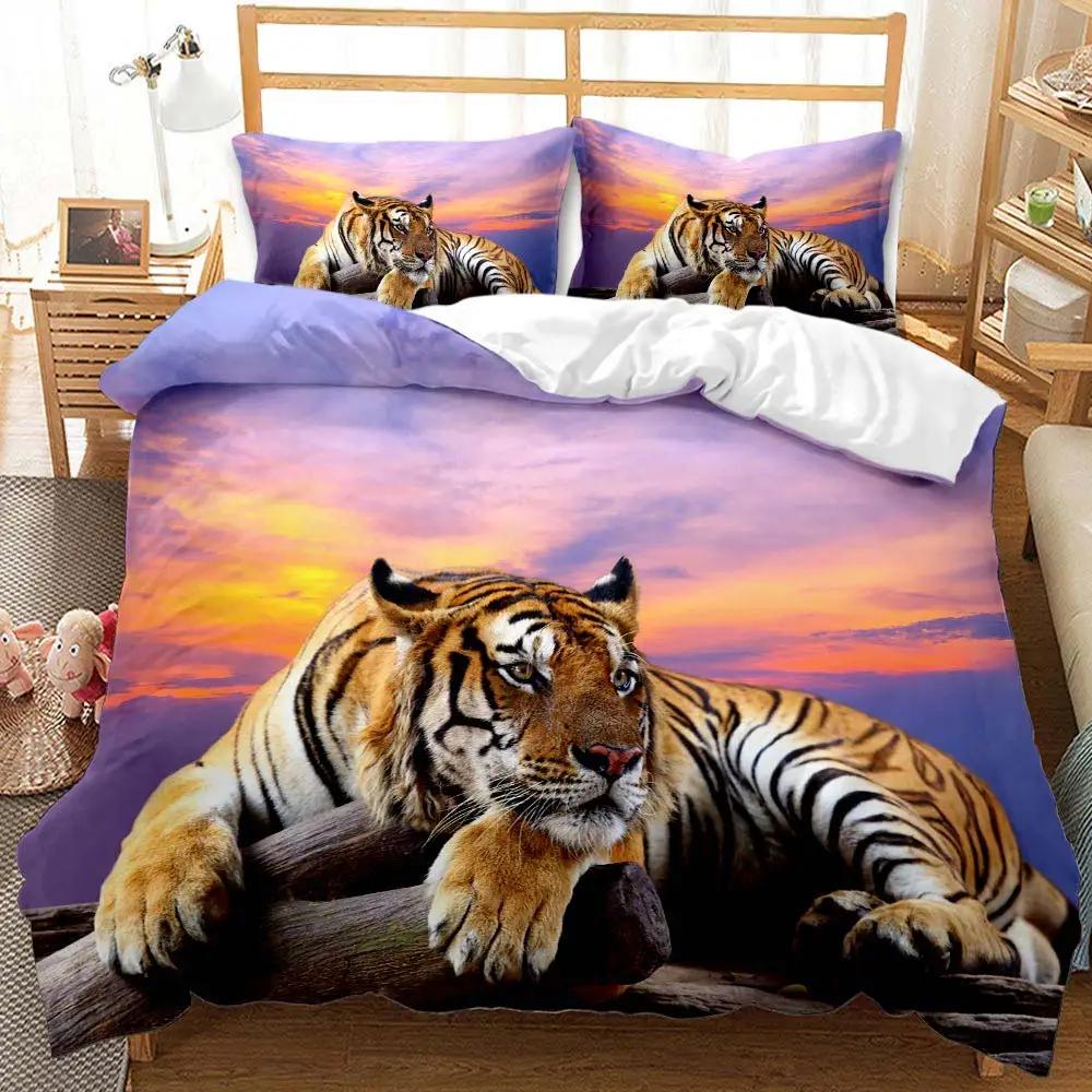 Tiger Duvet Cover Set Twin for Boys Men Wild Animal Printed Bedding Set Animal Polyester Comforter Cover Double Queen King Size