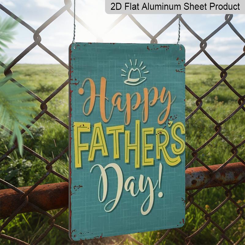 2D Flat, 1pc "Happy Father's Day" Aluminium Sign - 8"x12" Teal Rustic Decor, Hat & Sun Accent Wall Art, Perfect for Father's Day Gifts & Home Decor